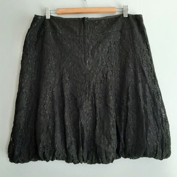 MXM / Floral Lace Balloon Hem Knee Length Skirt Black Sz 16 - Picture 7 of 12